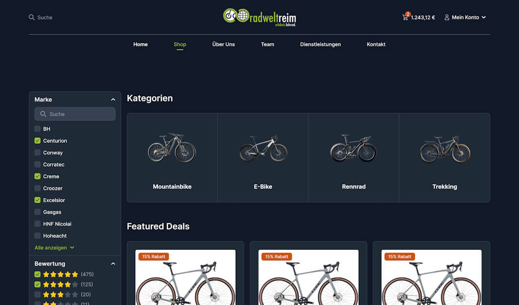Screenshot Radwelt Reim Webseite - WordPress Webdesign