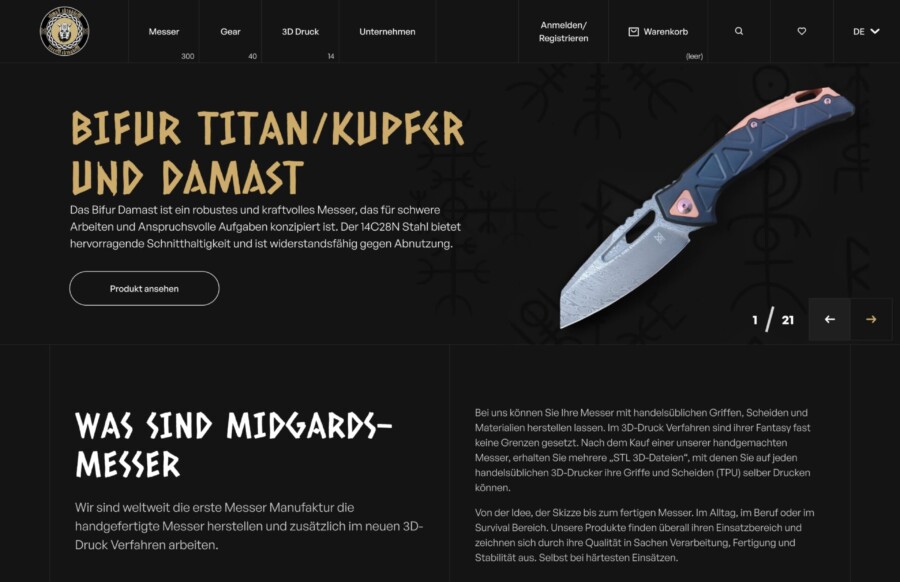Produktübersicht im Midgards Messer Onlineshop