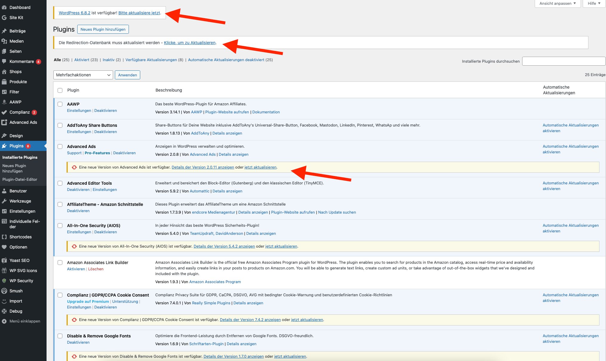 Screenshot Wordpress Backend - Wordpress Wartung