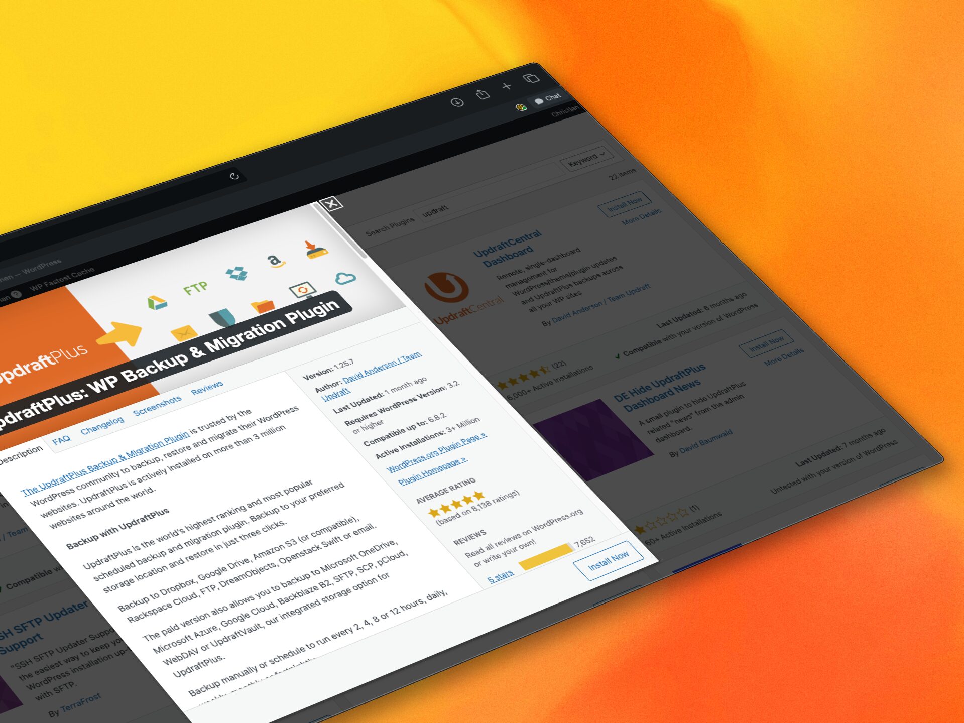 Screenshot von Updraft Plugin aus dem WordPress Repository