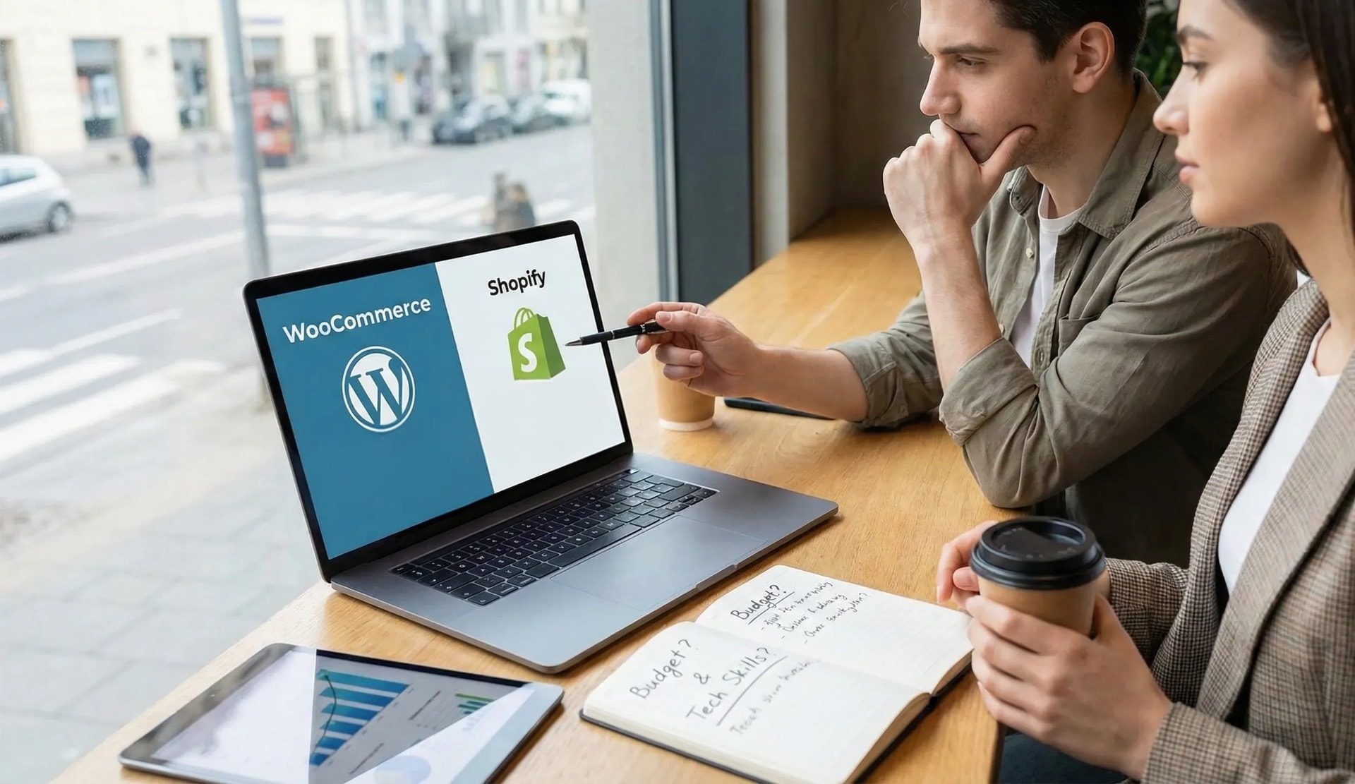 Personen besprechen eine Website am Laptop
